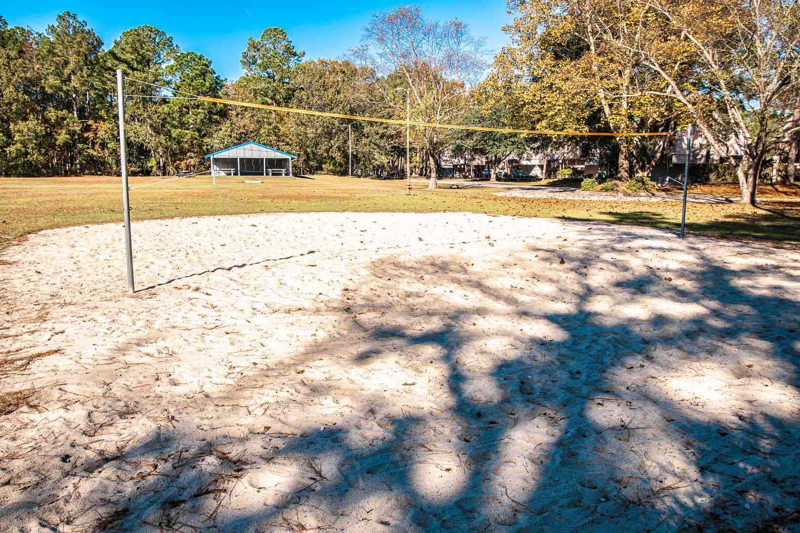 A outdoor volleyball court at VRI's Harbourside II in New Bern, North Carolina.